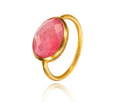 Anillo Plata Dorada Mujer ANM0145DORU16 Piedra Mineral Rubí Ovalada