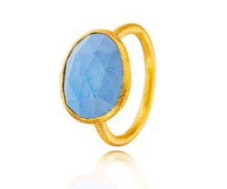 Anillo Plata Dorada Mujer ANM0145DOTU12 Piedra Mineral Turquesa Ovalada