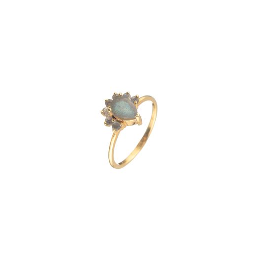 Anillo Plata Dorada Mujer ANM0150DOLA12 Flor Piedras Minerales Labradorita