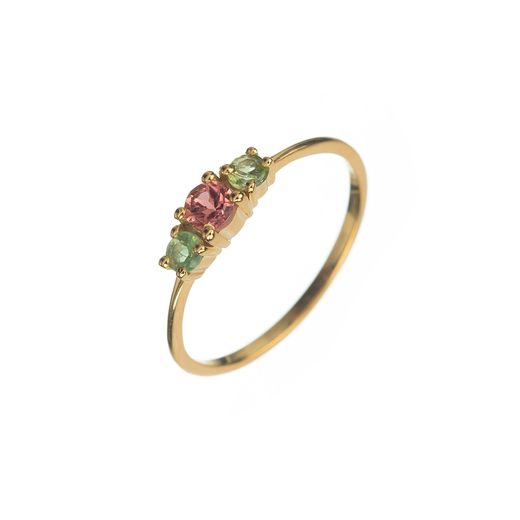 Anillo Plata Dorada Mujer ANM0163DOTR16 Piedras Minerales Turmalina Verde Bicolor Rosa