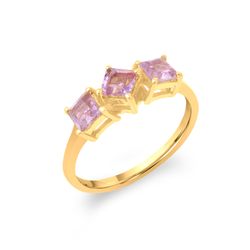 Anillo Plata Dorada Mujer ANM0168DOAM12 3 Piedras Minerales Cuadradas Amatista