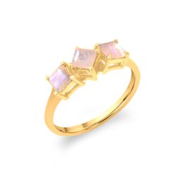 Anillo Plata Dorada Mujer ANM0168DOPL18 3 Piedras Minerales Cuadradas Piedra Luna