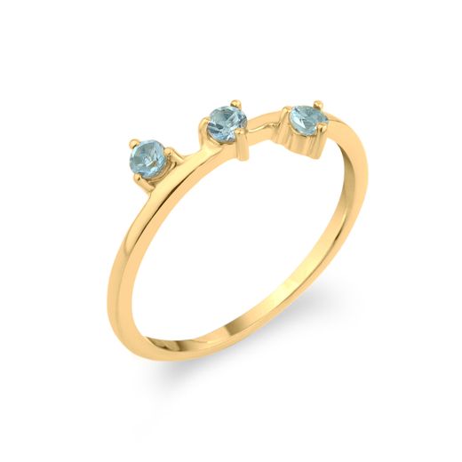 Anillo Plata Dorada Mujer ANM0169DOTA12 3 Piedras Mineral Topacio Azul Natural