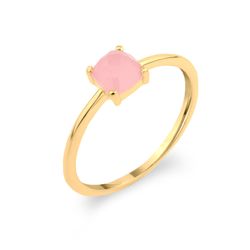 Anillo Plata Dorada Mujer ANM0170DOCR10 Piedra Mineral Cuadrada Cuarzo Rosa