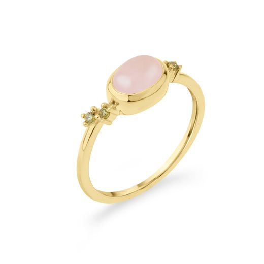 Anillo Plata Dorada Mujer ANM0172DOCR14 Óvalo Cabuchon C. Piedra Mineral Cuarzo Rosa