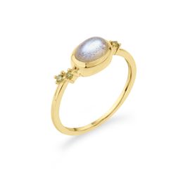 Anillo Plata Dorada Mujer ANM0172DOLA14 Óvalo Cabuchon C. Piedra Mineral Labradorita