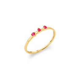 Anillo Plata Dorada Mujer ANM0173DORU14 3 Piedras Naturales Rubí