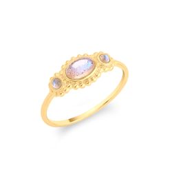 Anillo Plata Dorada Mujer ANM0175DOLA14 Óvalo C. Piedra Natural Labradorita