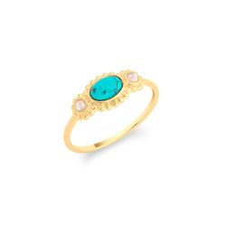 Anillo Plata Dorada Mujer ANM0175DOTU12 Óvalo C. Piedra Natural Turquesa
