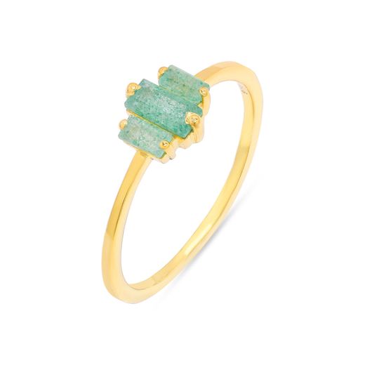 Anillo Plata Dorada Mujer ANM0178DOGS16 3 Piedras Minerales Cuarzo Verde Rectangulares