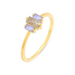 Anillo Plata Dorada Mujer ANM0178DOLA12 3 Piedras Minerales Labradorita Rectangulares