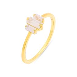 Anillo Plata Dorada Mujer ANM0178DOPL16 3 Piedras Minerales Piedra Luna Rectangulares