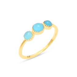 Anillo Plata Dorada Mujer ANM0179DOCA18 3 Piedras Minerales Calcedonia Azul