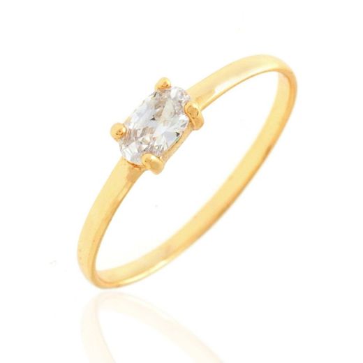 Anillo Plata Dorada Mujer ANZ0035DO10CZ Circonita Rectangular