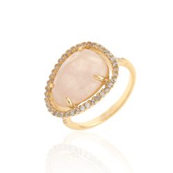 Anillo Plata Dorada Mujer ANZ0066DO12CR Circonitas & Piedra Mineral Cuarzo Rosa