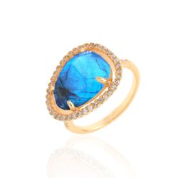 Anillo Plata Dorada Mujer ANZ0066DO12LA Circonitas & Piedra Mineral Labradorita