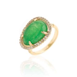 Anillo Plata Dorada Mujer ANZ0066DO14OV Circonitas & Piedra Mineral Onix Verde