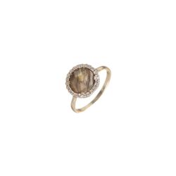 Anillo Plata Dorada Mujer ANZ0069DO14LA Circonitas & Piedra Mineral Labradorita Redonda