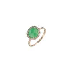 Anillo Plata Dorada Mujer ANZ0069DO14OV Circonitas & Piedra Mineral Onix Verde Redonda