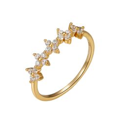 Anillo Plata Dorada Mujer ANZ0147DO10 Flores Circonitas