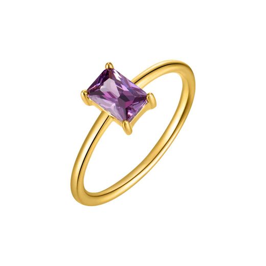 Anillo Plata Dorada Mujer ANZ0183DOAM10 Circonita Rectangular Amatista