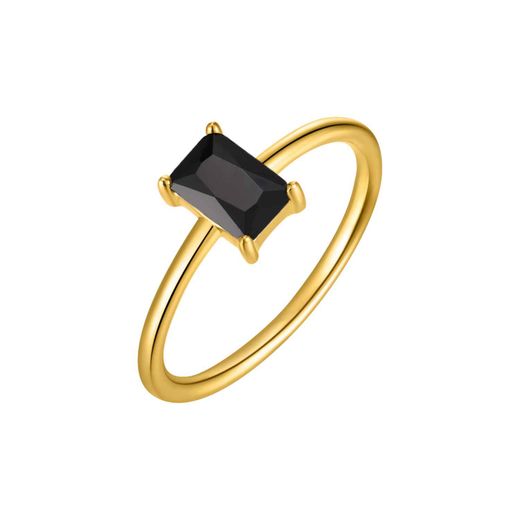 Anillo Plata Dorada Mujer ANZ0183DOBK10 Circonita Rectangular Negra