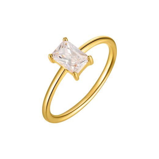 Anillo Plata Dorada Mujer ANZ0183DOCZ10 Circonita Rectangular