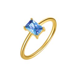 Anillo Plata Dorada Mujer ANZ0183DOTA10 Circonita Rectangular Topacio Azul