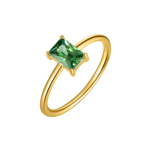 Anillo Plata Dorada Mujer ANZ0183DOZV10 Circonita Rectangular Verde