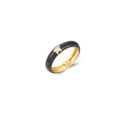 Anillo Plata Dorada Mujer ANZ0184DOEN10 Estrella Circonita & Enamel Negro