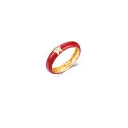 Anillo Plata Dorada Mujer ANZ0184DOER10 Estrella Circonita & Enamel Rojo