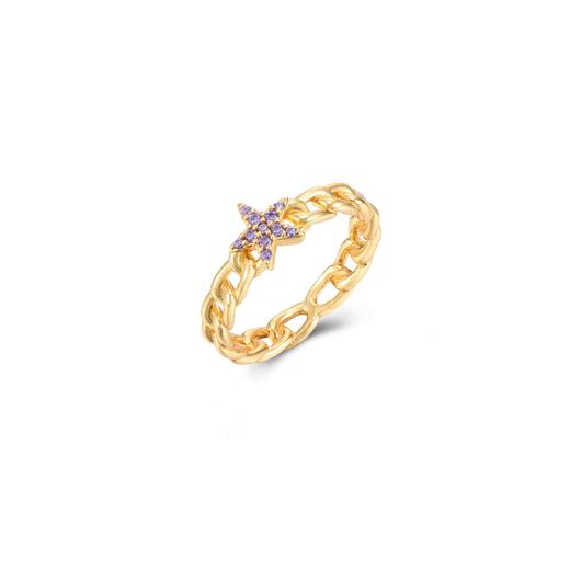 Anillo Plata Dorada Mujer ANZ0194DOAM10 Estrella Circonitas Amatista