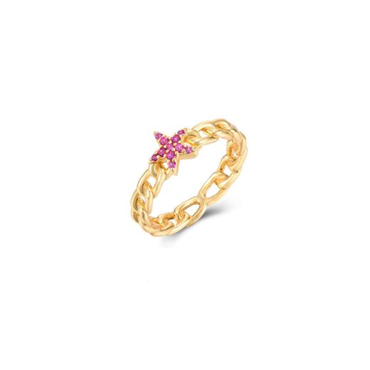 Anillo Plata Dorada Mujer ANZ0194DOZR10 Estrella Circonitas Rubí