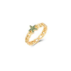 Anillo Plata Dorada Mujer ANZ0194DOZV10 Estrella Circonitas Verde