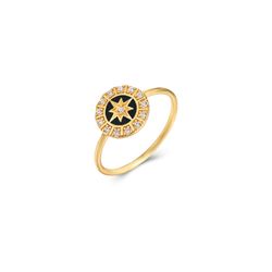 Anillo Plata Dorada Mujer ANZ0195DOEN10 Estrella Circonitas & Enamel Negro
