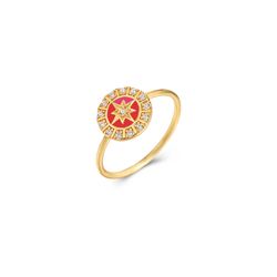 Anillo Plata Dorada Mujer ANZ0195DOER10 Estrella Circonitas & Enamel Rojo