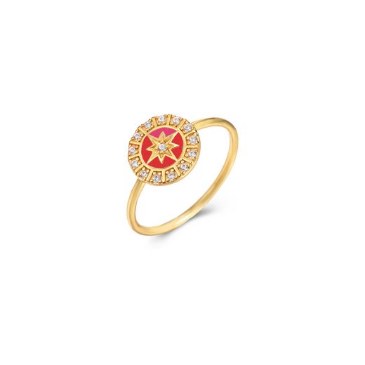 Anillo Plata Dorada Mujer ANZ0195DOER10 Estrella Circonitas & Enamel Rojo