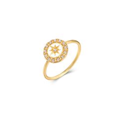 Anillo Plata Dorada Mujer ANZ0195DOEW10 Estrella Circonitas & Enamel Blanco