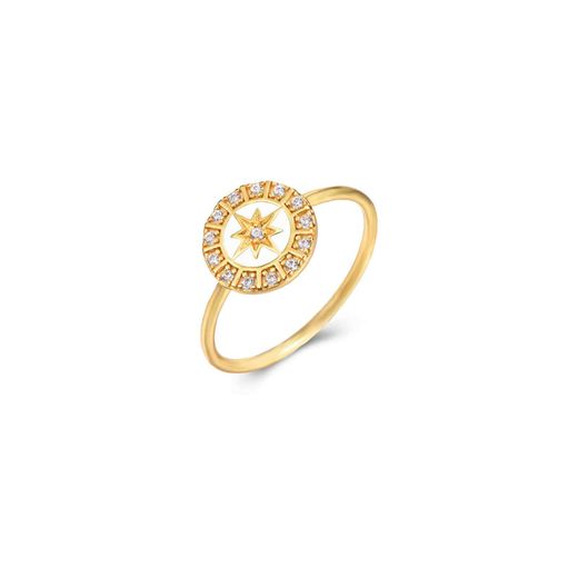 Anillo Plata Dorada Mujer ANZ0195DOEW10 Estrella Circonitas & Enamel Blanco