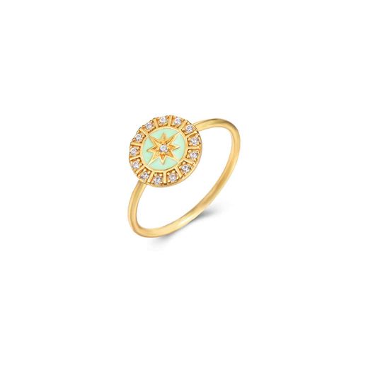 Anillo Plata Dorada Mujer ANZ0195DOME10 Estrella Circonitas & Enamel Mint Green