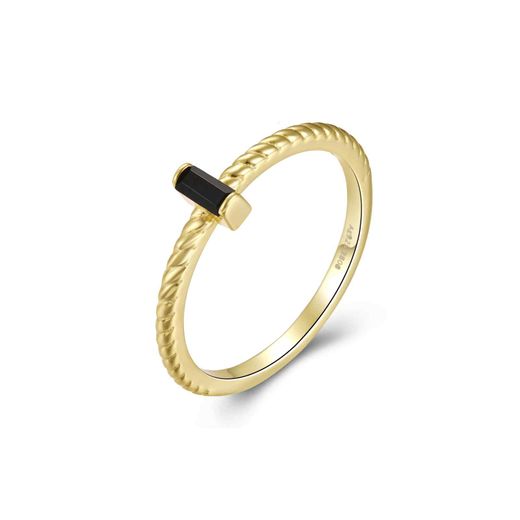 Anillo Plata Dorada Mujer ANZ0200DOBK10 Circonita Rectangular Negra