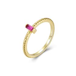 Anillo Plata Dorada Mujer ANZ0200DOZR10 Circonita Rectangular Roja