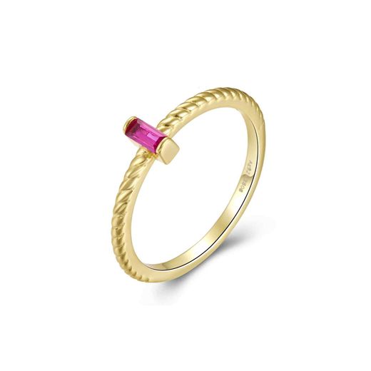 Anillo Plata Dorada Mujer ANZ0200DOZR10 Circonita Rectangular Roja