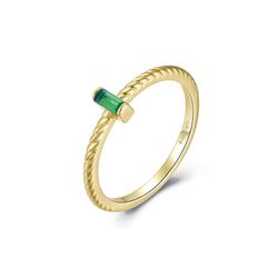 Anillo Plata Dorada Mujer ANZ0200DOZV10 Circonita Rectangular Verde