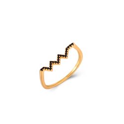 Anillo Plata Dorada Mujer ANZ0201DOBK10 Ondas Circonitas Negras