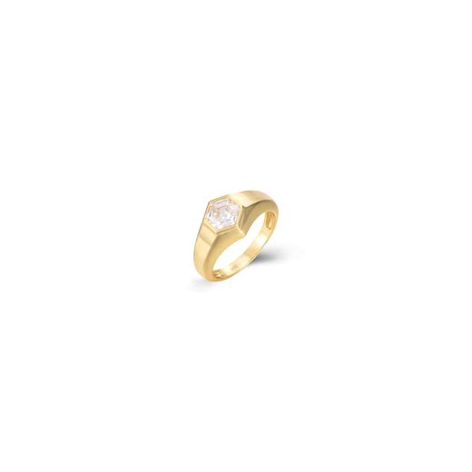 Anillo Plata Dorada Mujer ANZ0213DOXX12 Hexágono Circonita