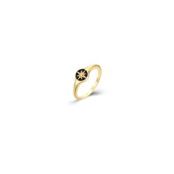 Anillo Plata Dorada Mujer ANZ0230DOEN10 Estrella Polar Circonitas & Enamel negro