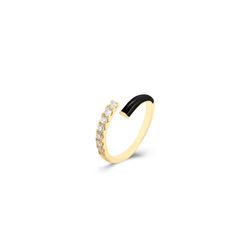 Anillo Plata Dorada Mujer ANZ0240DOEN12 Abierto Enamel Negro Circonitas