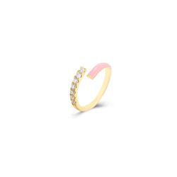 Anillo Plata Dorada Mujer ANZ0240DOEP12 Abierto Enamel Rosa Circonitas