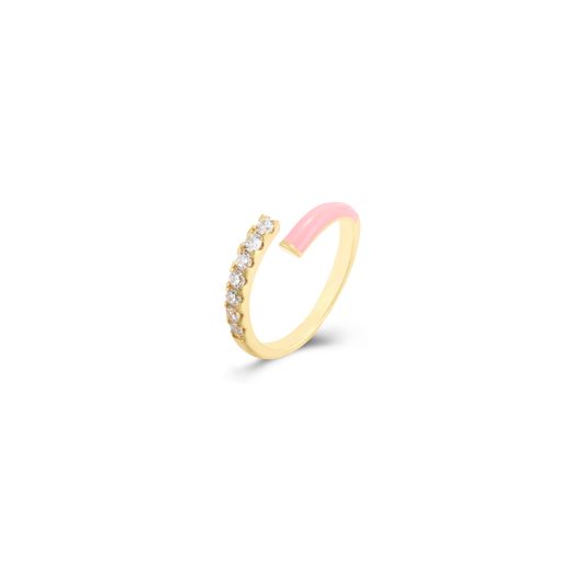 Anillo Plata Dorada Mujer ANZ0240DOEP12 Abierto Enamel Rosa Circonitas